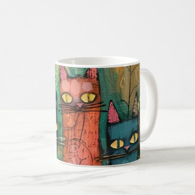 Mug Chats en aquarelle Boho - Earthy Feline Art (Devant droit)