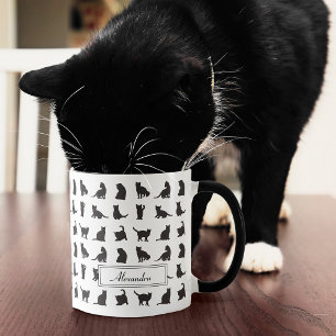 Mug Chats en Silhouette noire Motif avec prénom