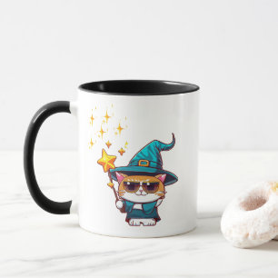 Mug Chats en sorcière d'Halloween tenant des étoiles d