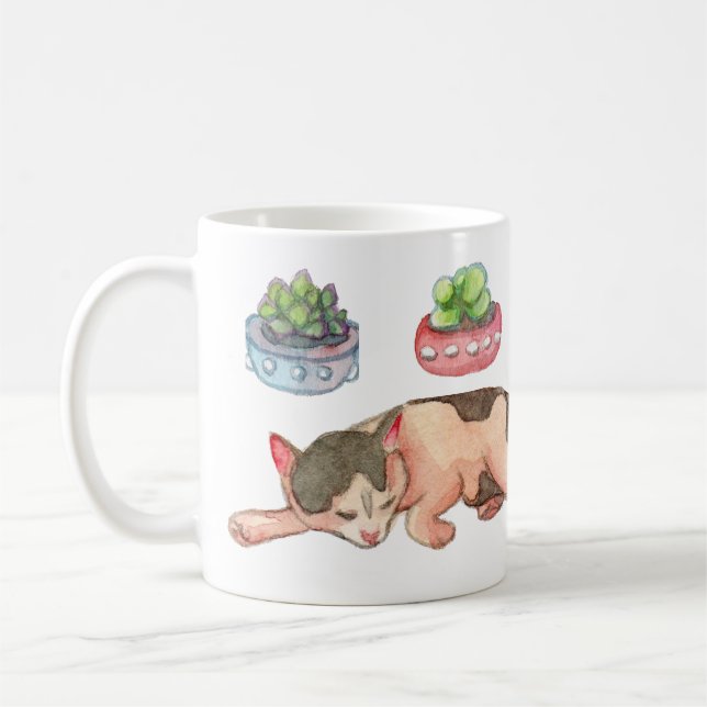 Mug Chats endormis et planteurs succulents (Gauche)