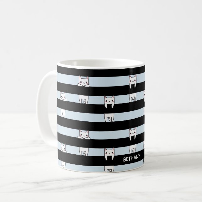 Mug Chats Escalades mignons sur rayé personnalisé (Devant gauche)
