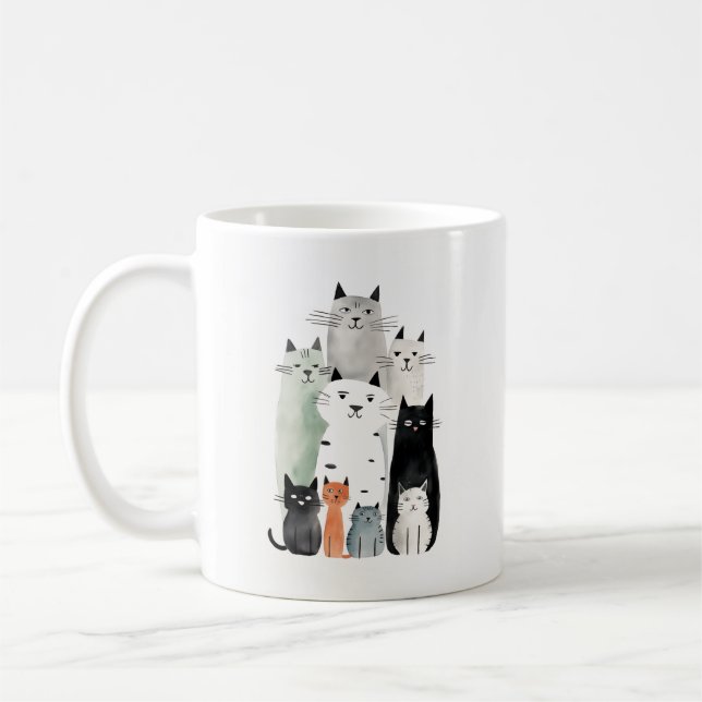 Mug Chats et amis Aquarelle Gouache Illustration (Gauche)