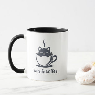 Mug Chats et Café Minimaliste Noir Citation Féline