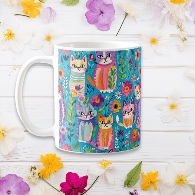 Mug Chats et fleurs colorés Anniversaire lunaire (Créateur téléchargé)