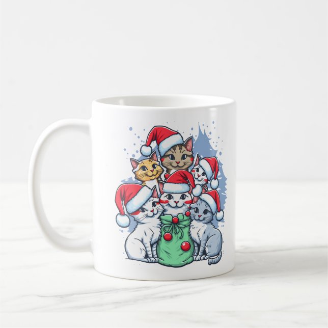 Mug Chats Festifs avec chapeaux de Père Noël et fête (Gauche)