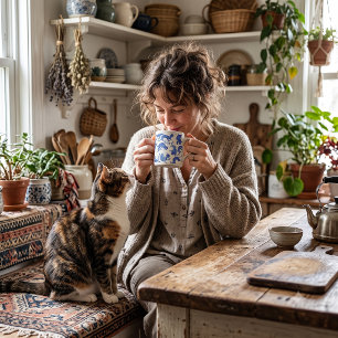 Mug Chats Flottants Bleus de Style Ming