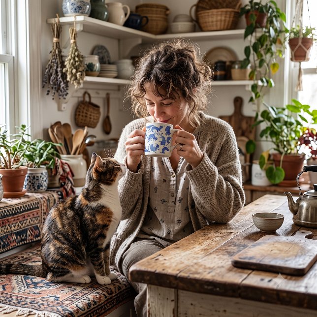 Mug Chats Flottants Bleus de Style Ming (Centuries of understanding.)