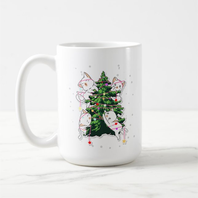 Mug chats grimpant et décorant un sapin de Noël  (Gauche)