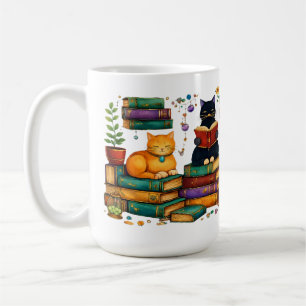 Mug Chats lisant des livres Scène de bibliothèque cosy