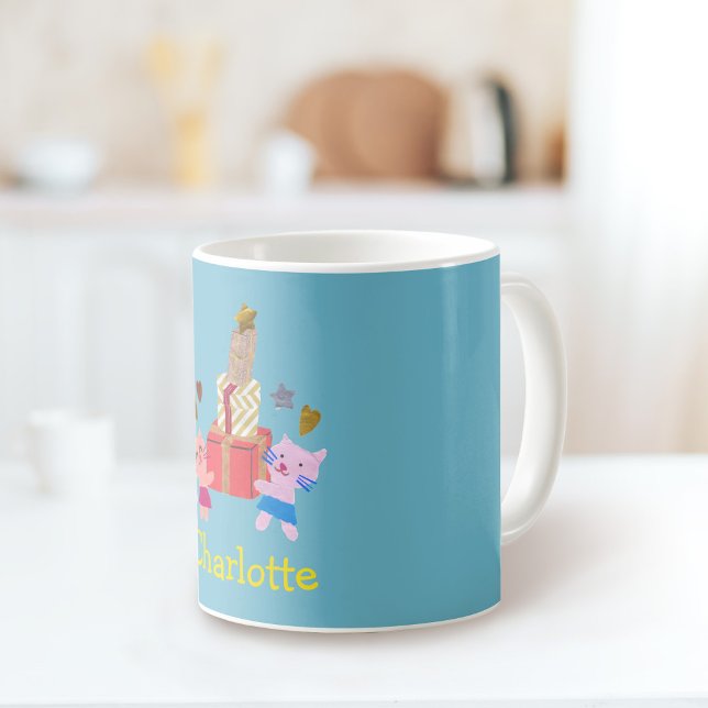 Mug Chats mignons et cadeaux| Nom bleu (Créateur téléchargé)