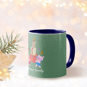 Mug Chats mignons et présente Noël vert mousse