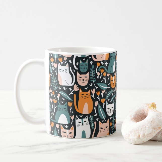 Mug Chats mignons Fun Floral Kitten Motif (Avec donut)