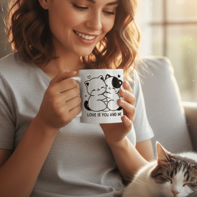 Mug Chats Mignons Kawaii S'embrassant L'Amour C'est To (Créateur téléchargé)