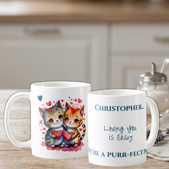 Mug Chats mignons vous aimant nom personnalisé bleu (Créateur téléchargé)