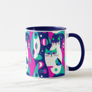 Mug Chats modernes du milieu du siècle sur un Arrière 