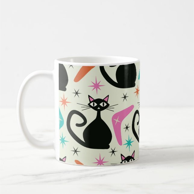 Mug Chats noirs atomiques de milieu de siècle avec boo (Gauche)