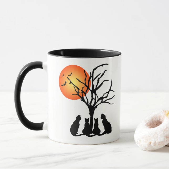 Mug Chats Noirs Au Lune (Avec donut)