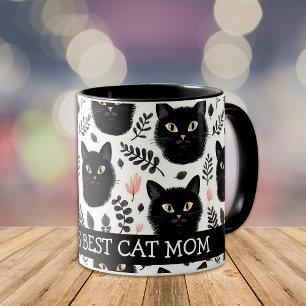 Mug Chats noirs boho et chatte maman feuilles