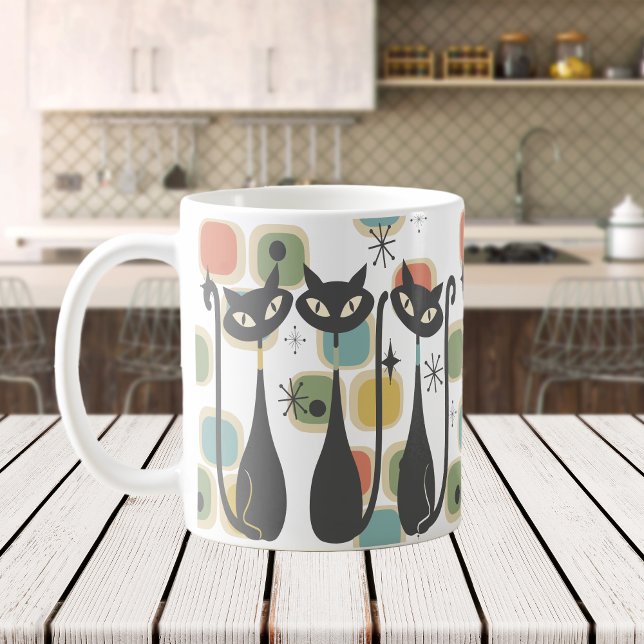 Mug Chats noirs du milieu du siècle rétro (Retro Mid Century Black Atomic Cats Coffee Mug)