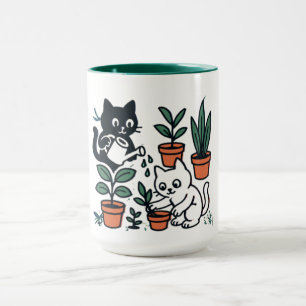 Mug Chats noirs et blancs jardinant des plantes