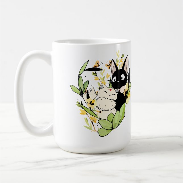 Mug Chats noirs et blancs mignons avec couronne de fle (Gauche)