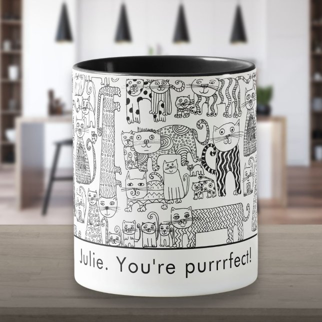 Mug Chats noirs et blancs personnalisés Moderne (Personalized Black and White Cats Modern Mug)