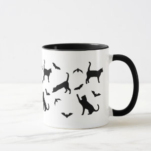Mug Chats noirs et chauves-souris motif fantaisiste Ha