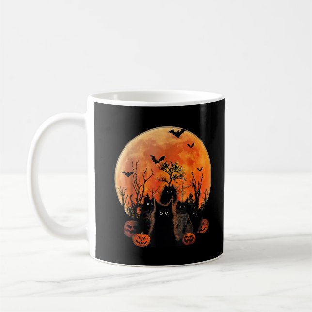 Mug Chats Noirs Pleine Lune Drôle d'Animal Amateur d'A (Gauche)