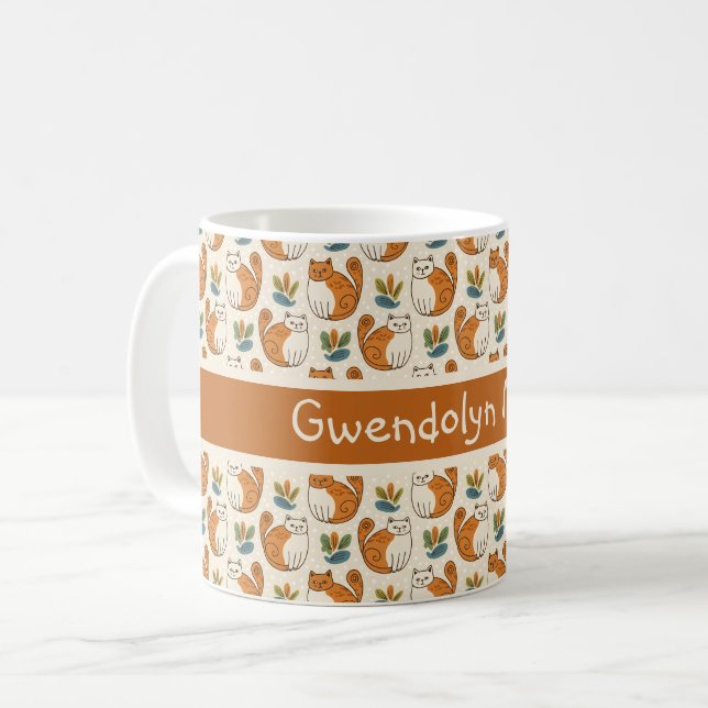 Mug Chats orange et blanc Style d'art naïf Bloc de cou (Devant gauche)