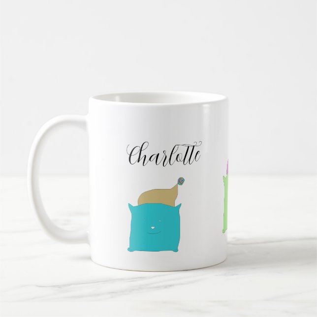 Mug Chats oreillers mignons illustration monogrammée (Gauche)