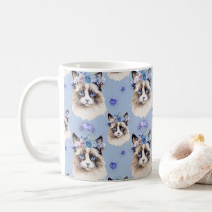 Mug Chats perses de fleurs bleues