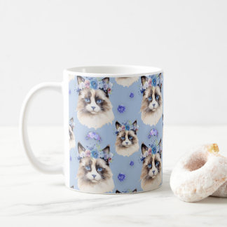 Mug Chats perses de fleurs bleues