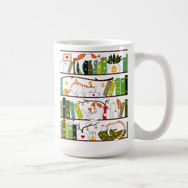 Mug Chats Sur La Librairie, Chat Et Livre Cadeau Lover (Droite)