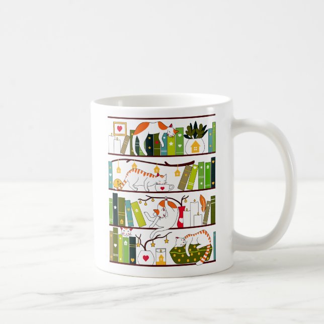 Mug Chats Sur La Librairie, Chat Et Livre Cadeau Lover (Droite)