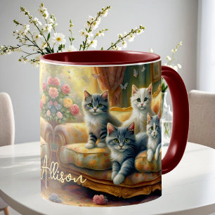 Mug Chats sur le canapé - scène mignonne en vintage lo