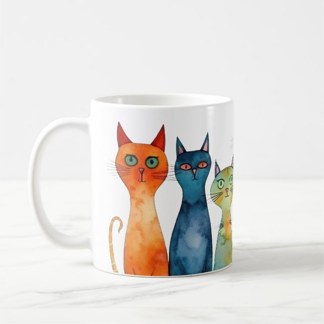 Mug Chats Turquoises d'aquarelle orangé blanc (Gauche)