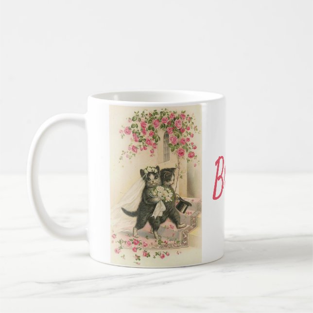 Mug Chats vintages de mariage - jeune mariée, (Gauche)