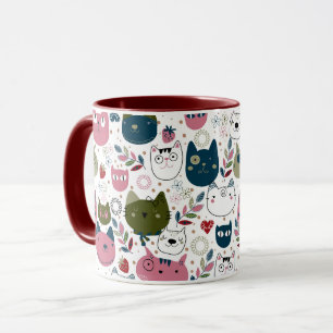 Mug Chats visage vert chaud muet turquoise rose motif