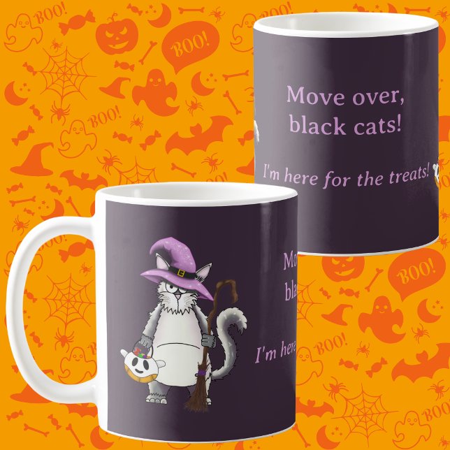 Mug Chatte Blanche Sorcière Drôle Café Halloween (Humorous White Cat Halloween Witch Boo Basket Gift Mug. Fall Spooky Season Trick or Treat present.)