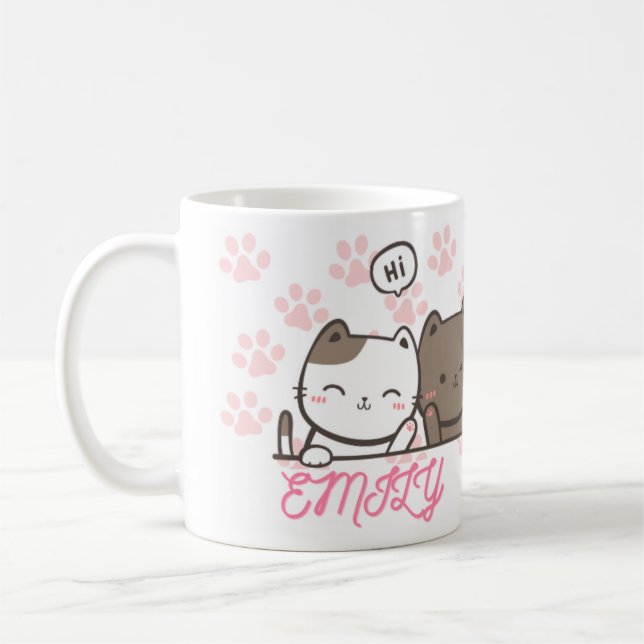 Mug chatte de pattes roses amusant avec ton nom (Gauche)