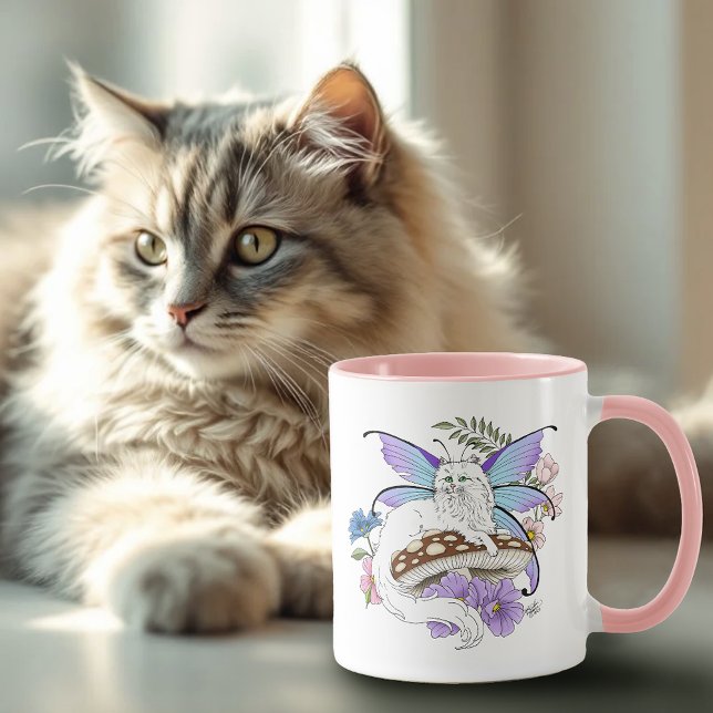 Mug Chatte Fée Blanche Fantaisiste Champignon Bleu Fan (Créateur téléchargé)