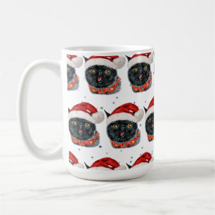 Mug Chatte noire drôle de Noël aquarelle