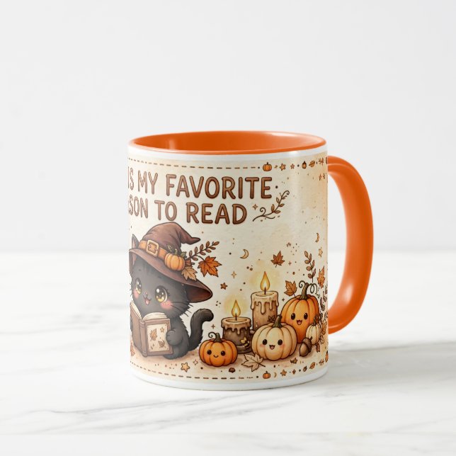 Mug Chatte sorcière de design cosy pour la lecture d'a (Devant droit)