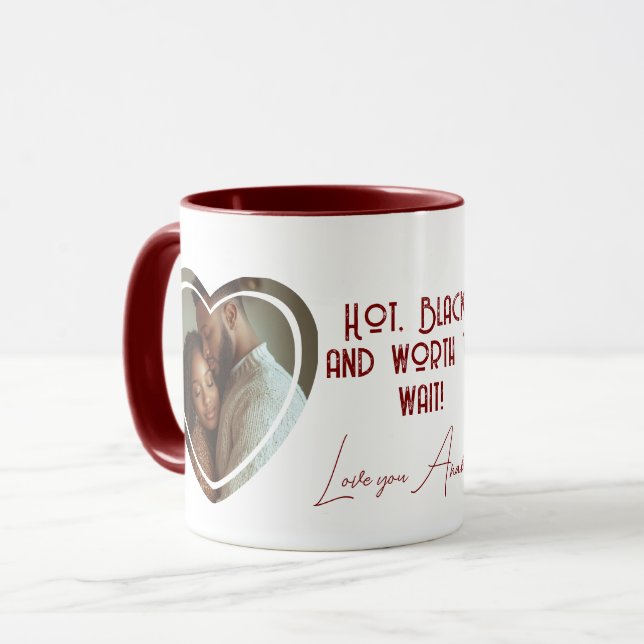 Mug Chaud Black Custom Heart Shape Photo I Noms Rouge (Devant gauche)