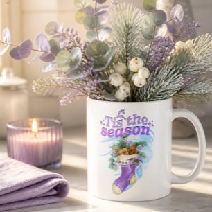 Mug Chaussette de Noël à l'aquarelle au lavande