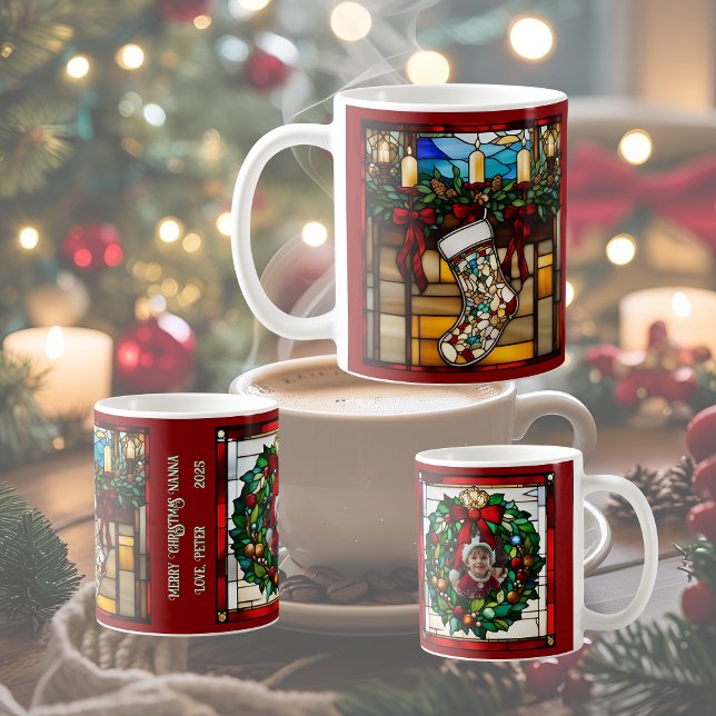 Mug Chaussette de Noël Faux Vitrail (Créateur téléchargé)