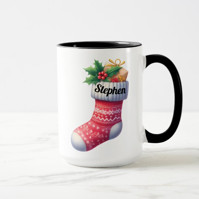Mug Chaussette de Noël nordique rouge  (Droite)