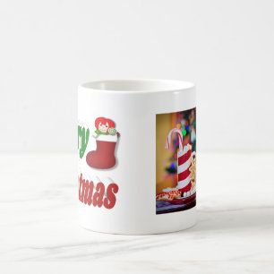 Mug Chaussette de Noël rouge vert photo Joyeux Noël