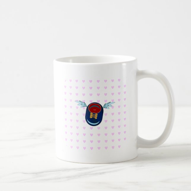 Mug Chaussure à ailettes mignonne dessin animé & cœurs (Droite)