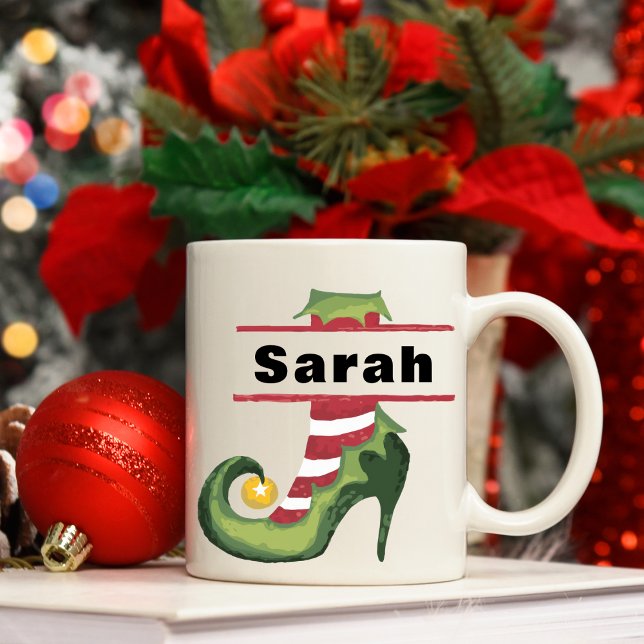 Mug Chaussure Elf personnalisée haute talon Noël (Personalized Elf Shoe High Heel Christmas Coffee Mug
)